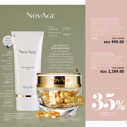 999 RD$ PEELING FACIAL NovAge COD.33988- 2'389 RD$ CAPSULAS RESTAURADORAS NovAge COD.32631
