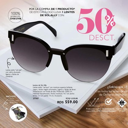 559 RD$ LENTES DE SOL ALLY COD. 37707 estilo "cat- eye" 100% UV.